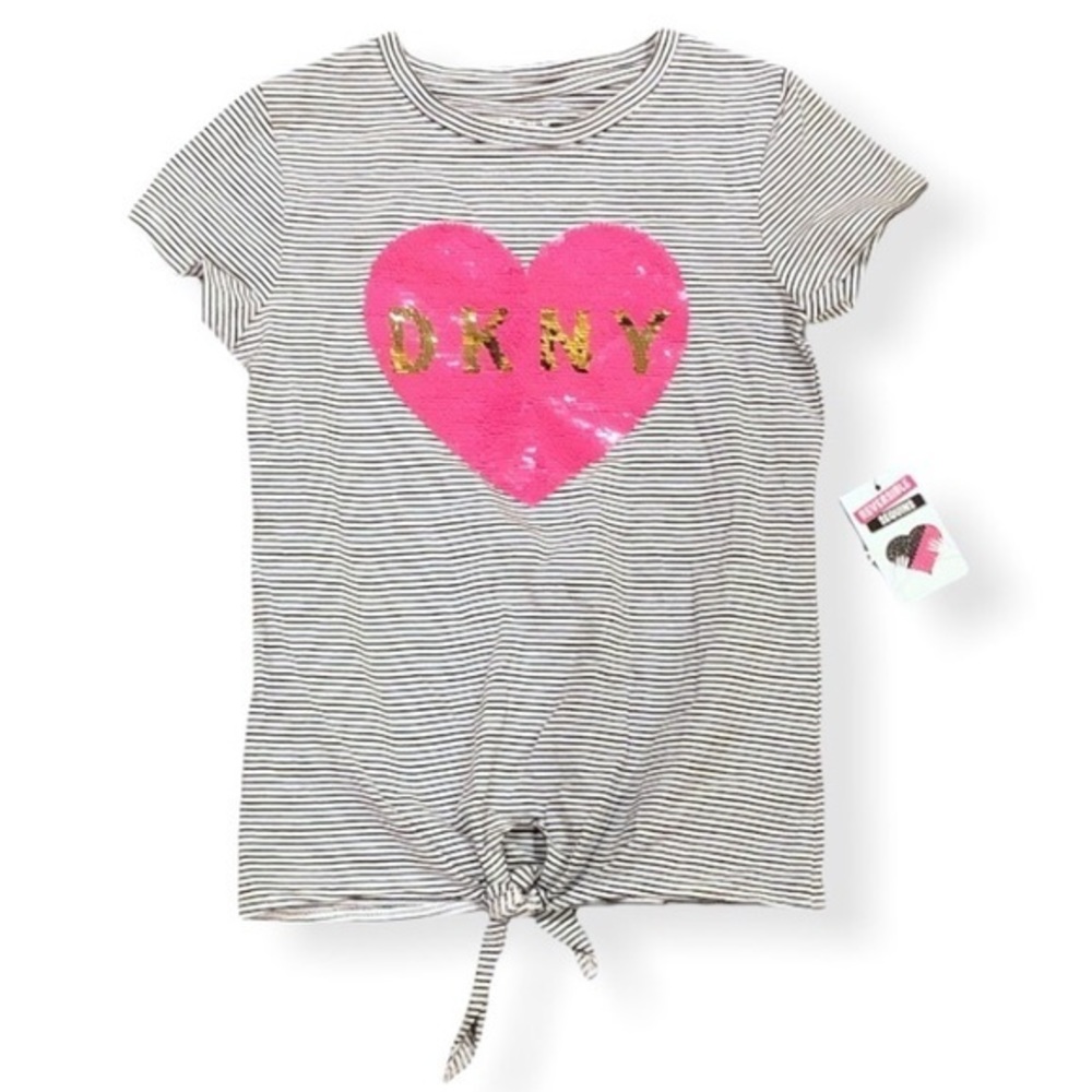 DKNY‎ Girls Reversible Sequins Short Sleeve Striped Top Medium 8-10 NEW